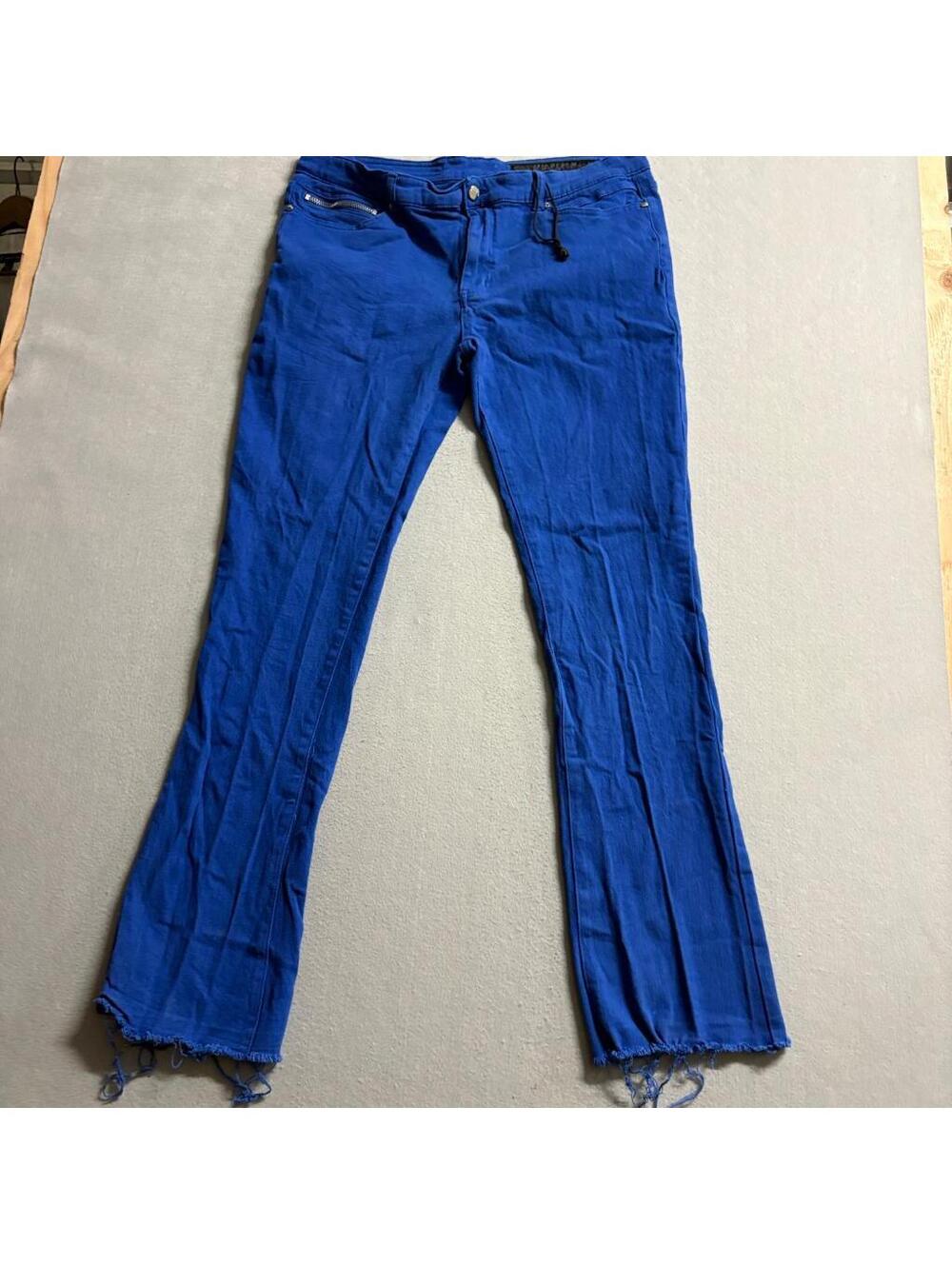 Rockstar Original Women Blue Flare Jeans Size 34 Frayed Hem Stretch Denim